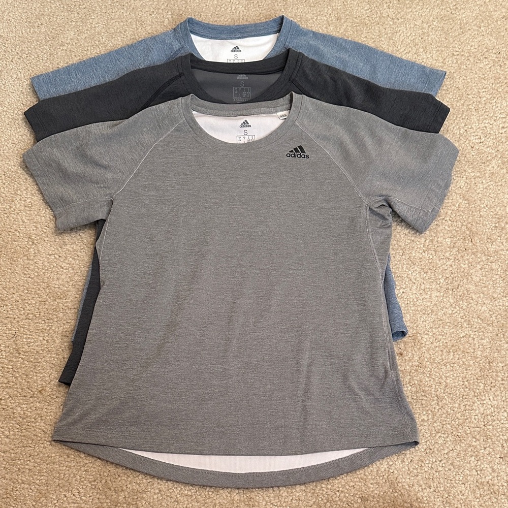 Adidas Women's Short Sleeve Tees in Gray and Blue